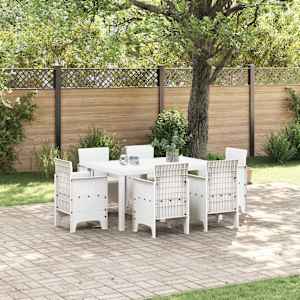 Komplet za jedilnico v vrtu 7 pcs Bela Polt rattan