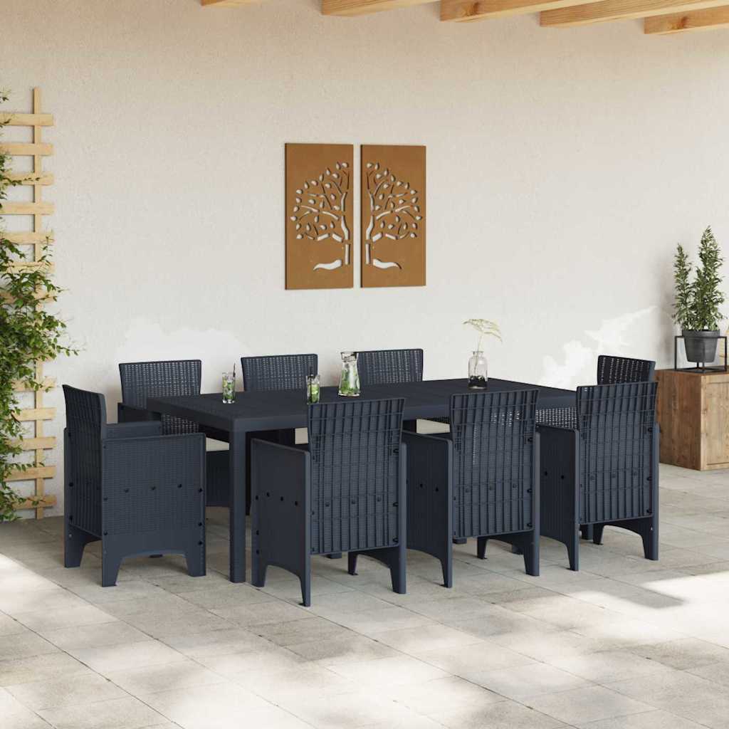 vidaXL Tuin Eetset 9 pcs Antraciet Poly rattan