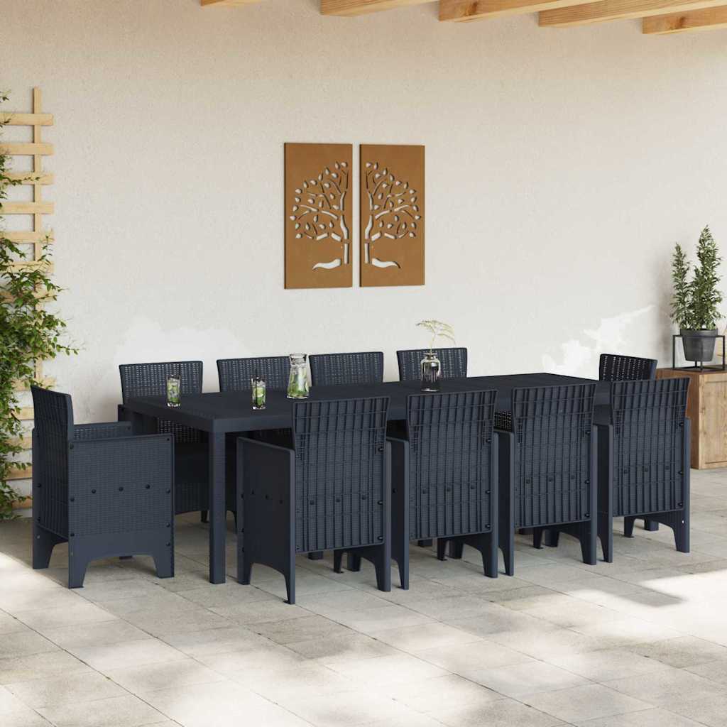 vidaXL Tuin Eetset 11 pcs Antraciet Polt riet