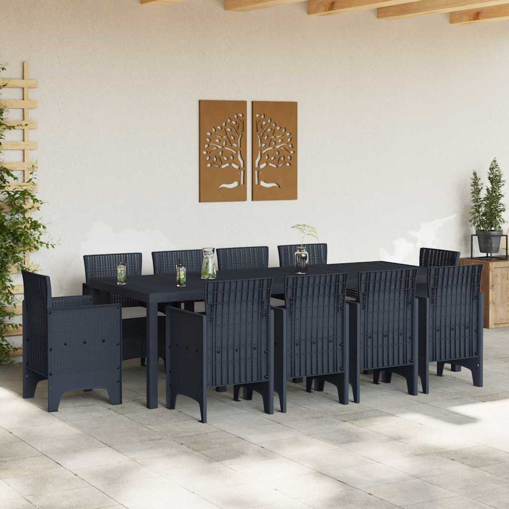 vidaXL Tuin Eetset 11 pcs Antraciet Polt riet