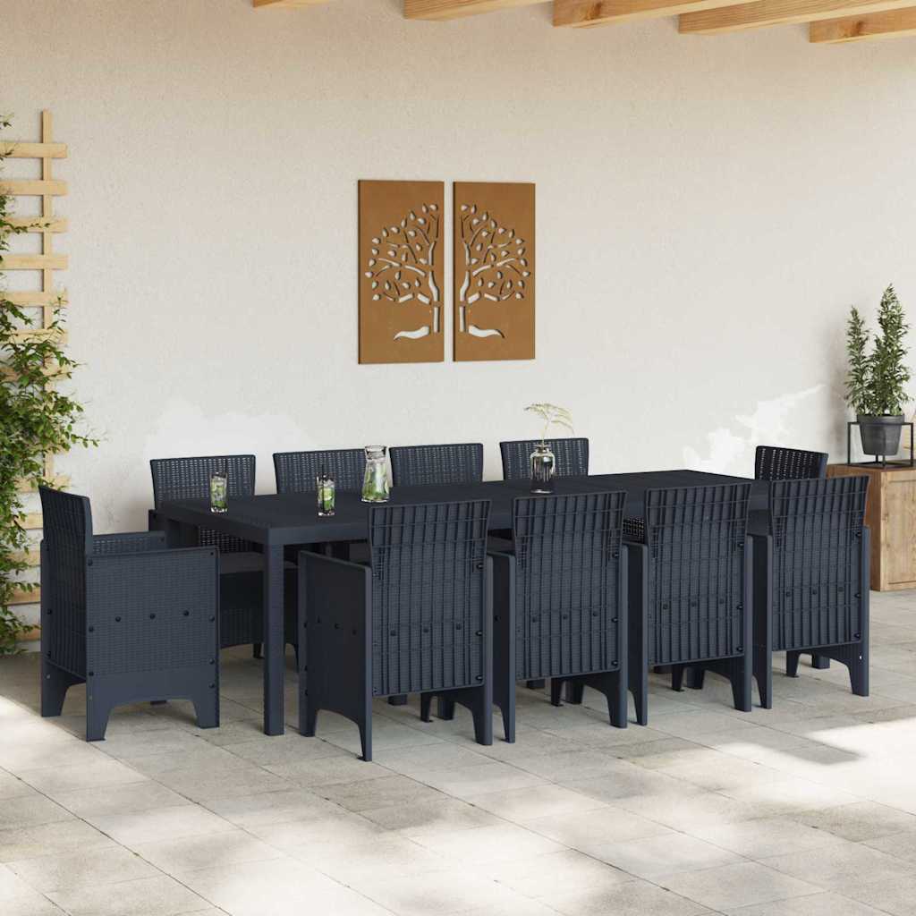 vidaXL Tuin Eetset 11 pcs Antraciet Polt riet