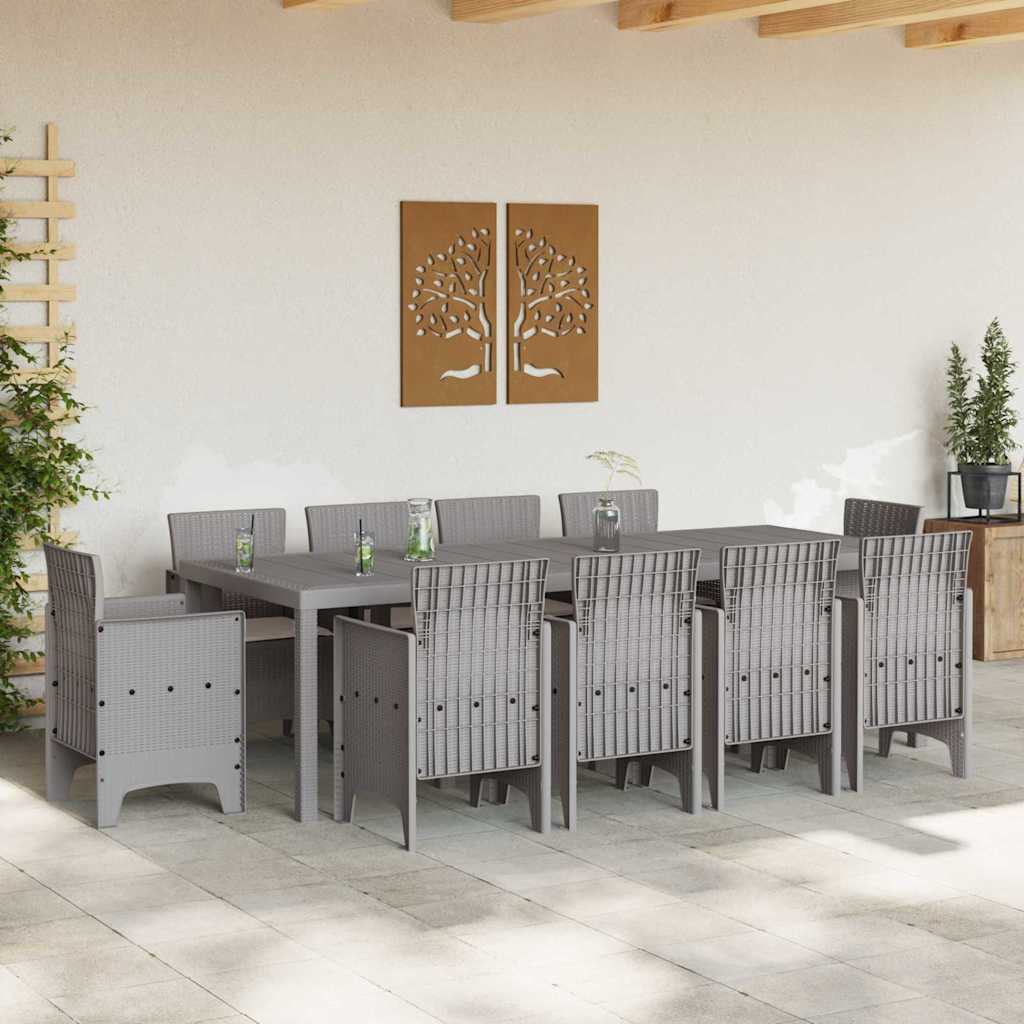 vidaXL Tuin Eetset 11 pcs Lichtgrijs Polt riet