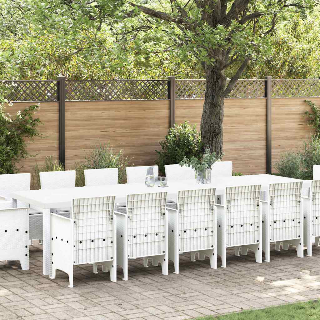 15 Delers Have Spisesæt med puder Hvid Poly Rattan, vidaXL Have Bord Hvid 200x100x73 cm Poly Rattan, vidaXL Have Bord Hvid 150x100x73 cm Poly Rattan, vidaXL Have Stole med Puder 2 stk Hvid Poly Rattan, vidaXL Have Stole med Puder 4 stk Hvid Poly Rattan