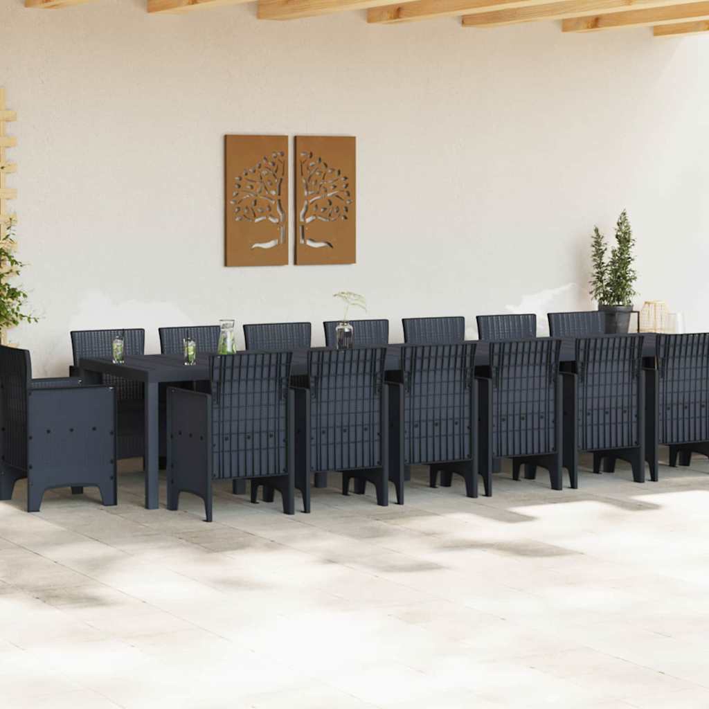 vidaXL Tuin Eetset 17 pcs Antraciet Polt riet