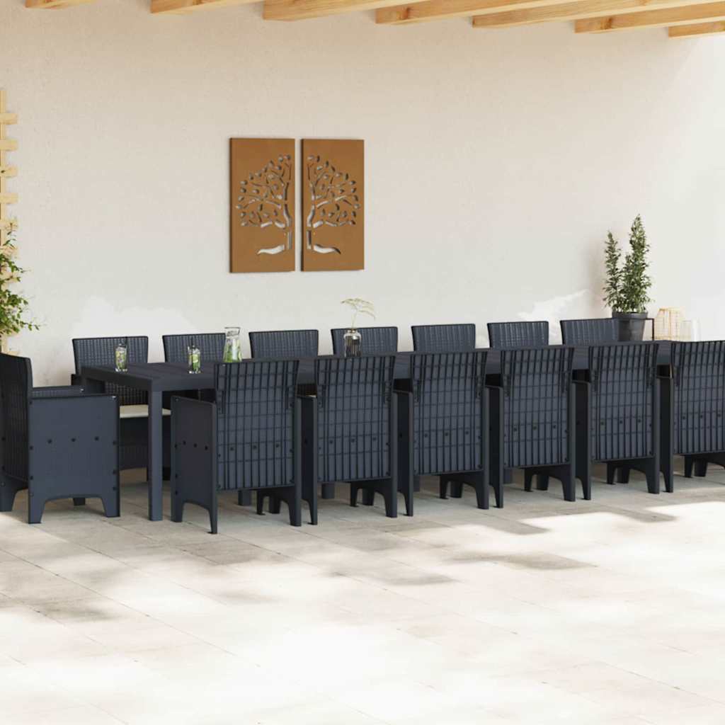 vidaXL Tuin Eetset 17 pcs Antraciet Polt riet