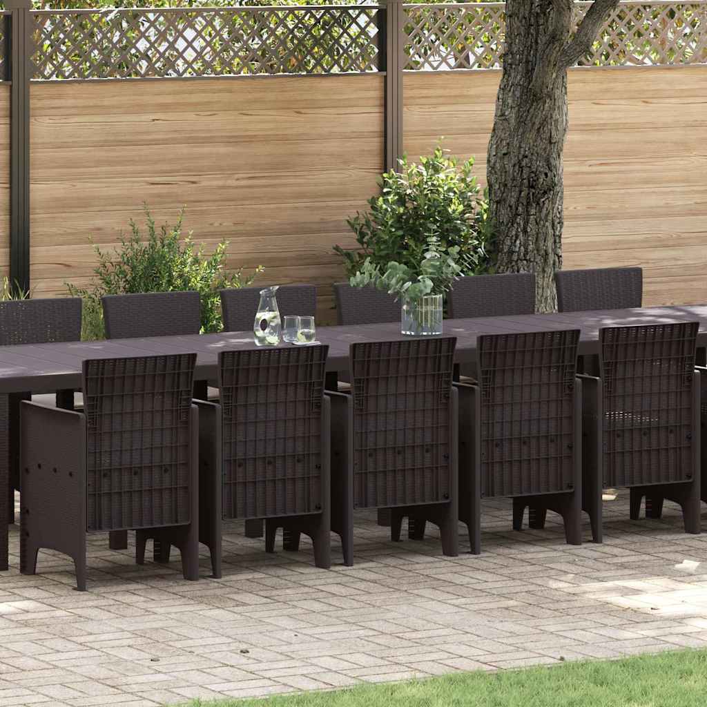 17 Dele Have Spisetøj med Hynder Brun Polyrattan, vidaXL Have Bord Brun 250x100x73 cm Polyrattan, vidaXL Have Bord Brun 150x100x73 cm Polyrattan, vidaXL Have Stole med Hynder 4 stk Brun Polyrattan