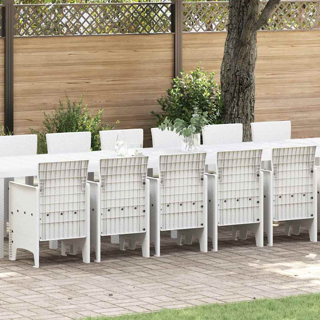 17 dele Have Spisebord med puder Hvid Poly Rattan&&vidaXL Havebord Hvid 250x100x73 cm Poly Rattan&&vidaXL Havebord Hvid 150x100x73 cm Poly Rattan&&vidaXL Have stole med puder 4 stk Hvid Poly Rattan