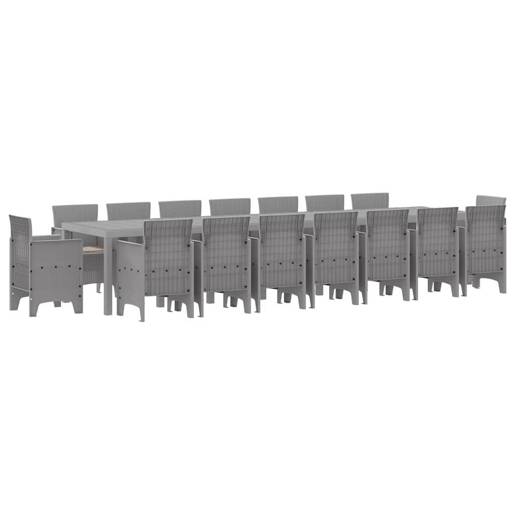 Puutarhan ruokapöytäsetti tyynyillä 17 pcs Vaaleanharmaa Large