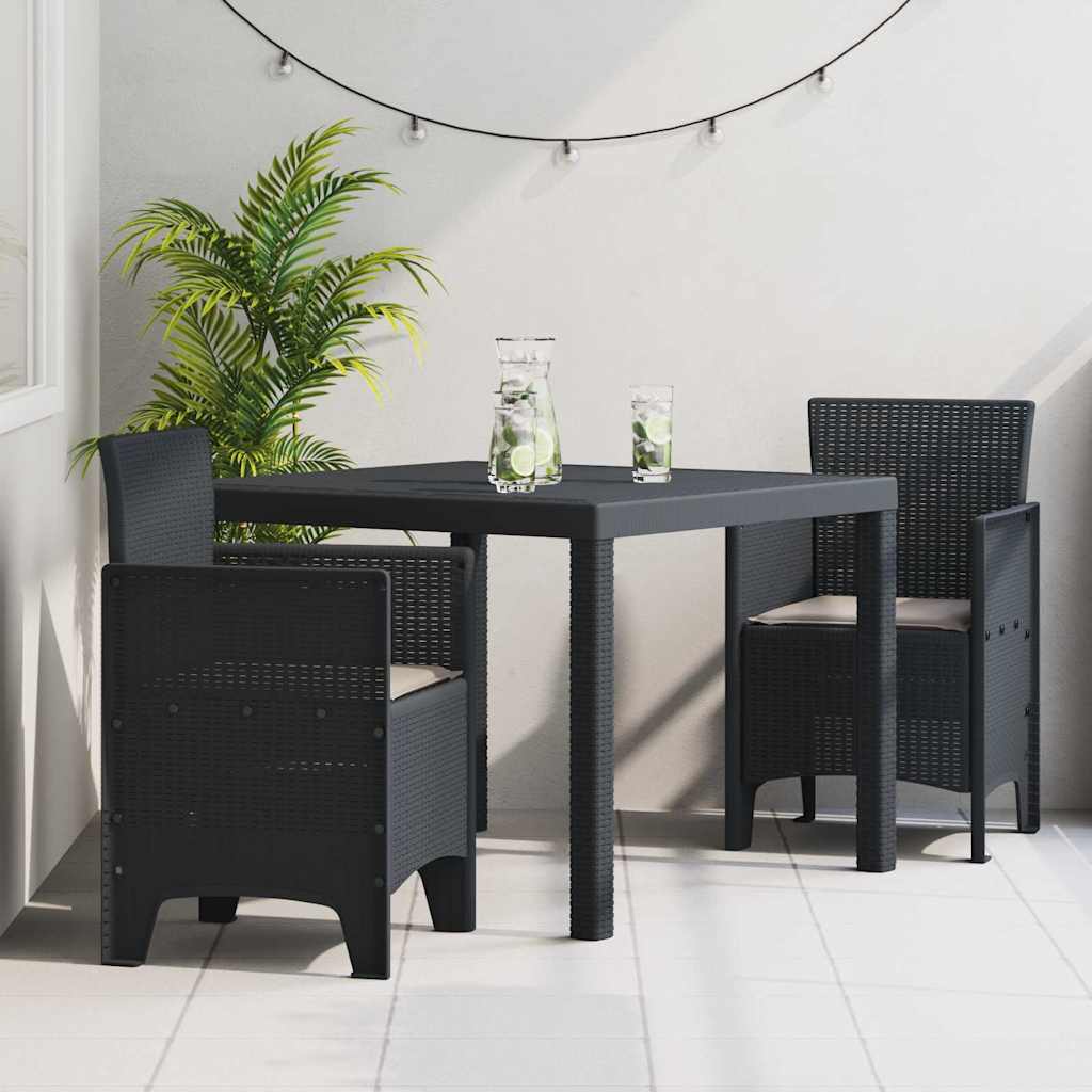 Puutarhan ruokailusetti 3 pcs Antrasiitti 100 x 100 x 73 cm