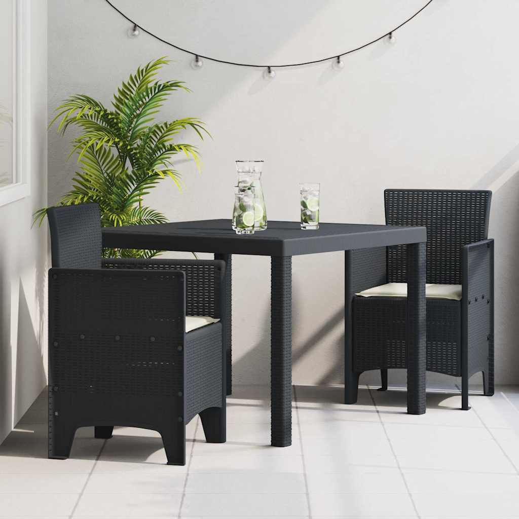 Puutarhan ruokailusetti 3 pcs Antrasiitti 100 x 100 x 73 cm