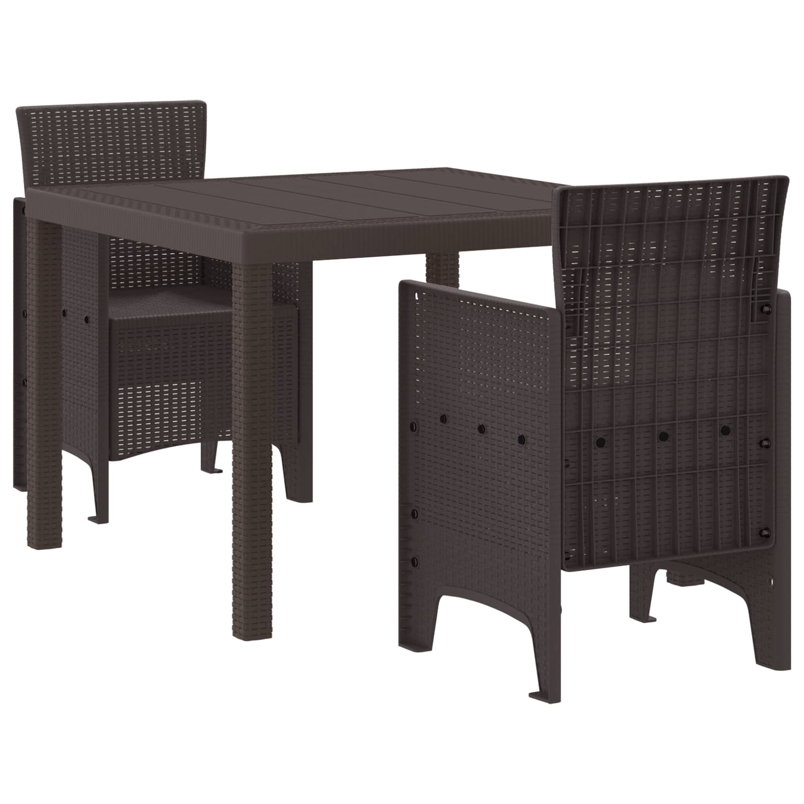 Conjunto de Comedor de Jardín 3 pcs Marrón Ratan Polt