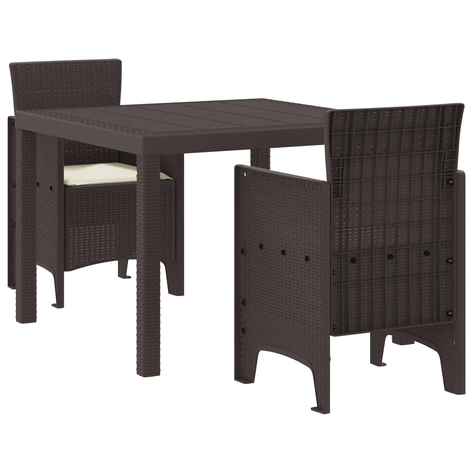 Conjunto de Comedor de Jardín 3 pcs Marrón Ratan Polt