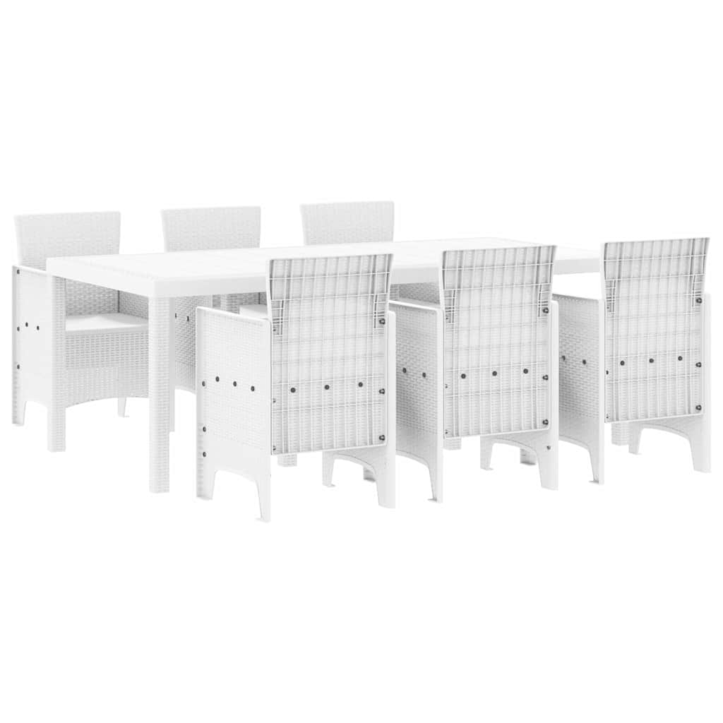 Puutarhan ruokailusarja 7 pcs Valkoinen 200 x 100 x 73 cm