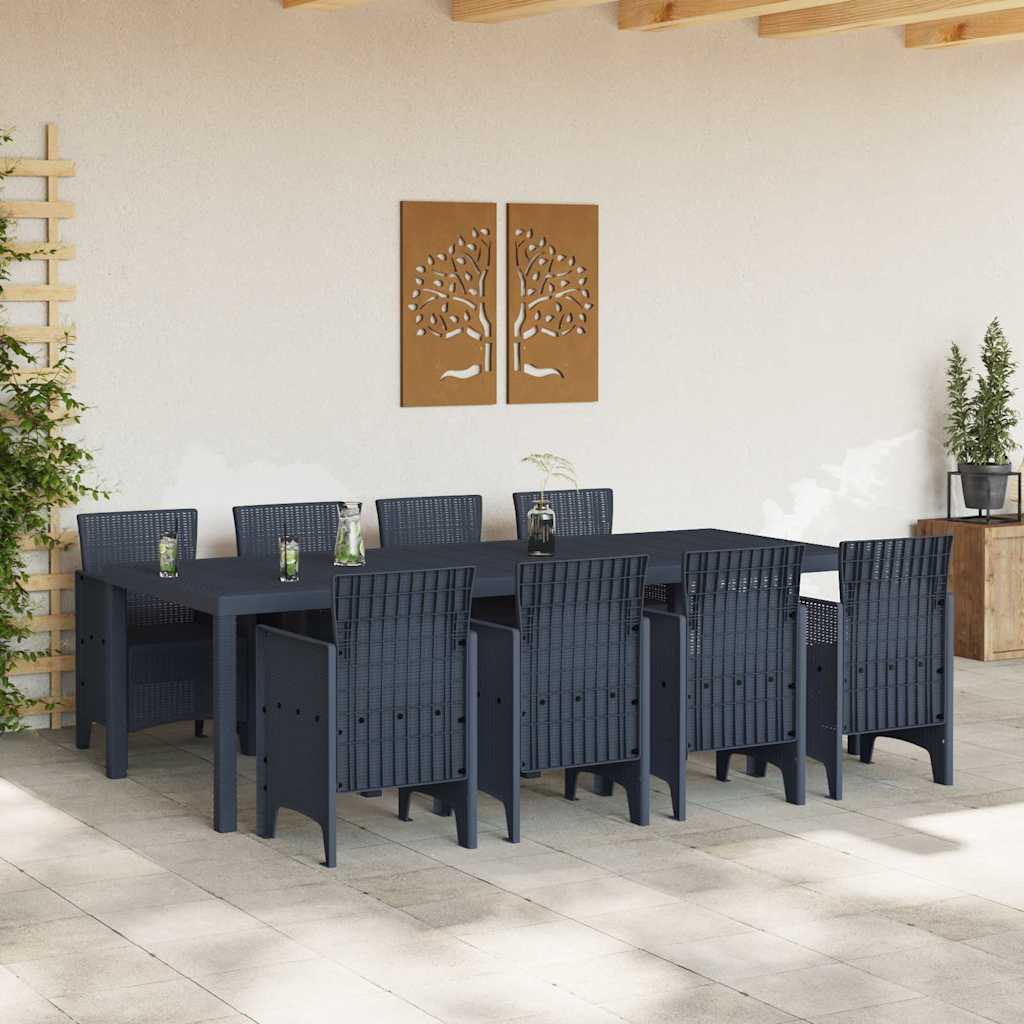 vidaXL Tuin Eetset 9 pcs Antraciet Polt riet