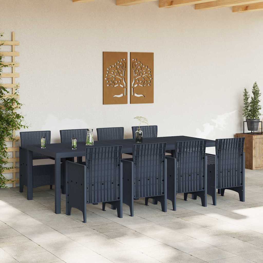 vidaXL Tuin Eetset 9 pcs Antraciet Polt riet