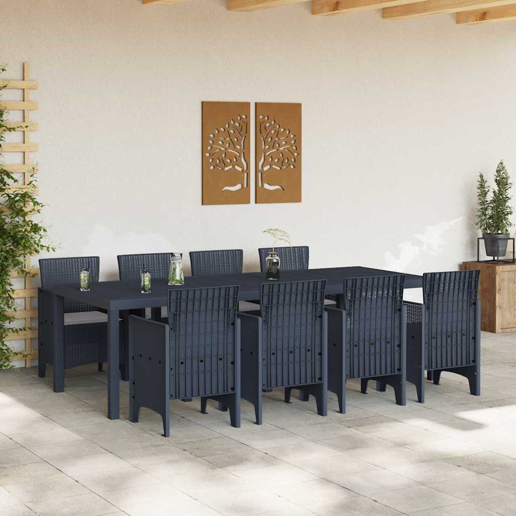 vidaXL Tuin Eetset 9 pcs Antraciet Polt riet
