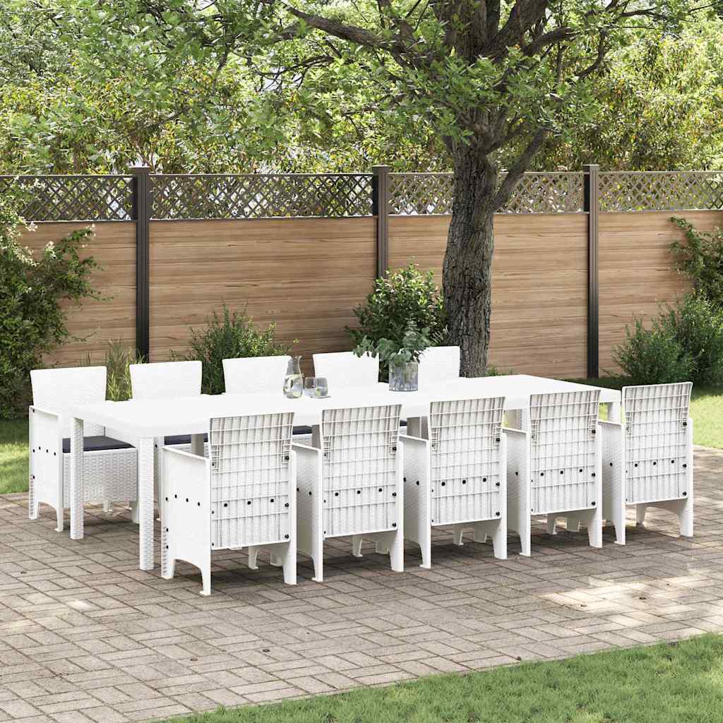 11 dele Have Spisesæt med Puder Hvid Polyrattan, vidaXL Havebord Hvid 150x100x73 cm Polyrattan, vidaXL Have Stole med Puder 2 stk Hvid Polyrattan, vidaXL Have Stole med Puder 4 stk Hvid Polyrattan