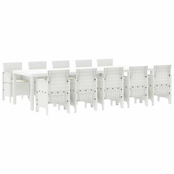 vidaXL Aia s&ouml;&ouml;gilaudade komplekt 11 tk Valge Pol&uuml; rattan ja teras