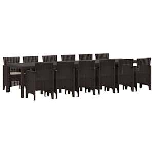 Komplet za jedilnico v vrtu 13 pcs Rjava Polt rattan