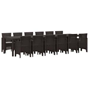 Komplet za jedilnico v vrtu 13 pcs Rjava Polt rattan