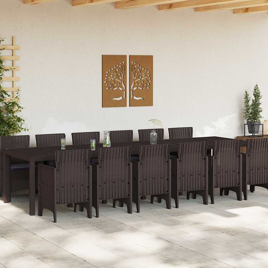 vidaXL Tuin Eetset 13 pcs Bruin Groot Rattan & Staal