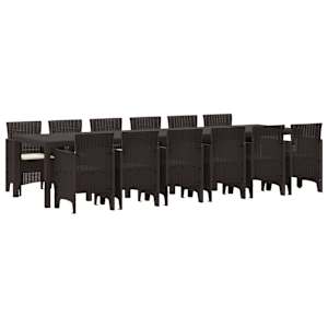 Komplet za jedilnico v vrtu 13 pcs Rjava Polt rattan
