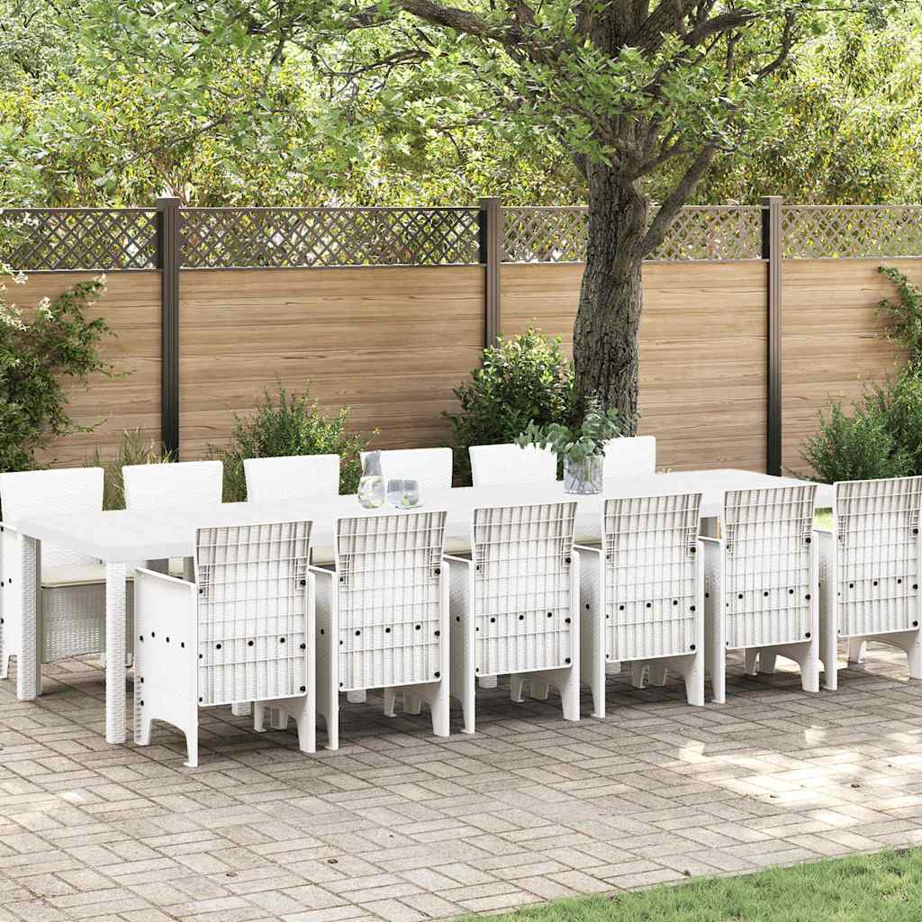 13 dele have spisebord sæt med puder hvid poly rattan, vidaXL havebord hvid 200x100x73 cm poly rattan, vidaXL havebord hvid 150x100x73 cm poly rattan, vidaXL have stole med puder 4 stk hvid poly rattan