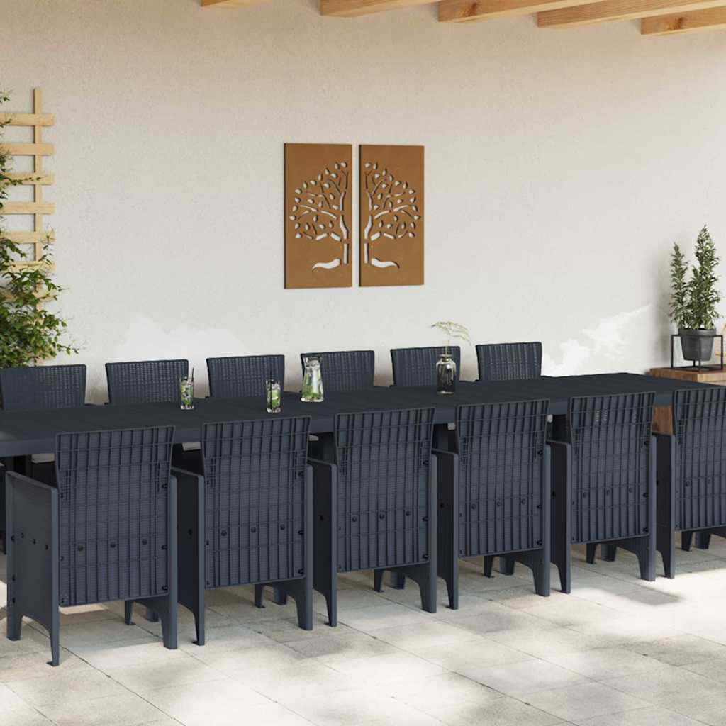 vidaXL Tuin Eetset 15 pcs Antraciet Polt riet