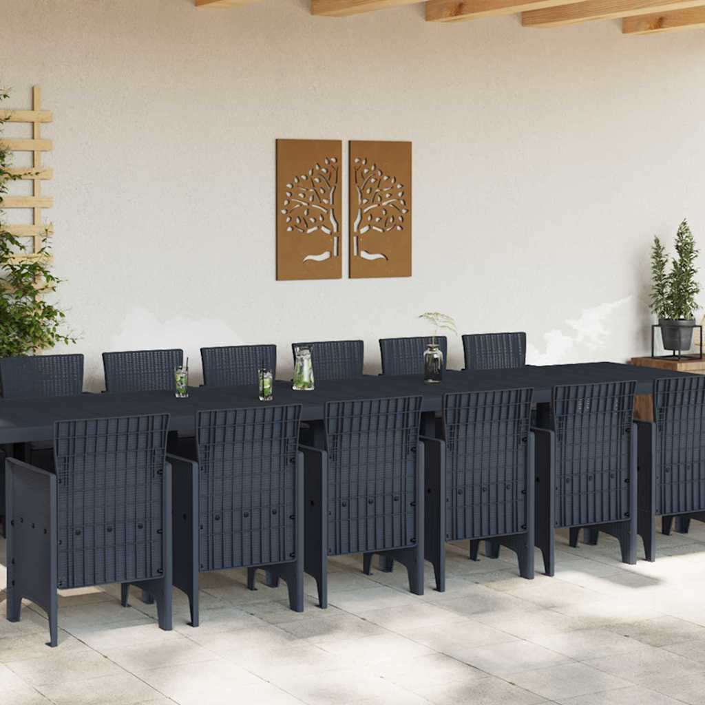 vidaXL Tuin Eetset 15 pcs Antraciet Polt riet
