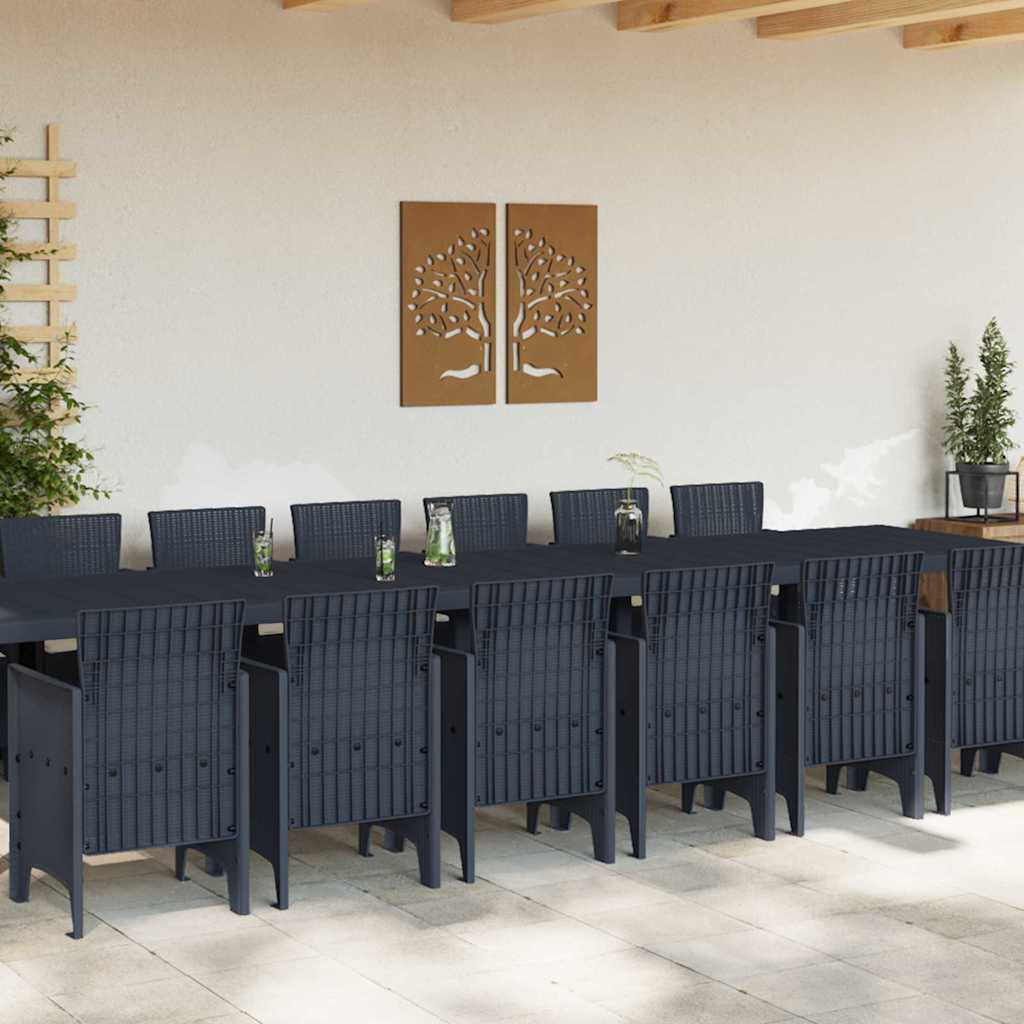 vidaXL Tuin Eetset 15 pcs Antraciet Polt riet