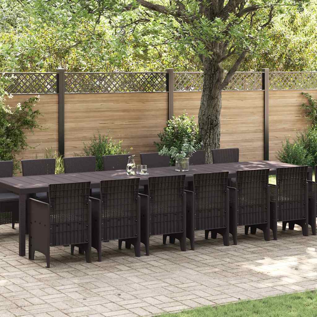 15 Dels Have Spisebordssæt med puder Brun Polyrattan, vidaXL Havebord Brun 250x100x73 cm Polyrattan, vidaXL Havebord Brun 150x100x73 cm Polyrattan, vidaXL Have stole med puder 2 stk Brun Polyrattan, vidaXL Have stole med puder 4 stk Brun Polyrattan