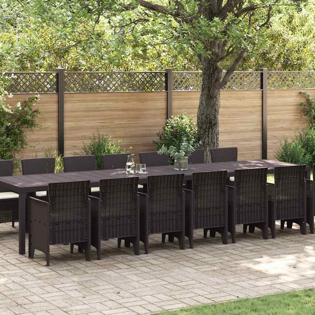 15 dele have spisebord sæt med puder Brun Polyrattan, vidaXL havebord Brun 250x100x73 cm Polyrattan, vidaXL havebord Brun 150x100x73 cm Polyrattan, vidaXL have stole med puder 2 stk Brun Polyrattan, vidaXL have stole med puder 4 stk Brun Polyrattan