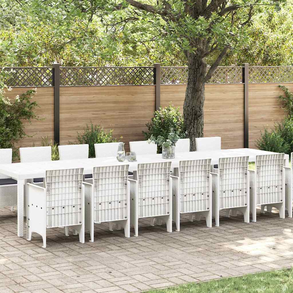 15 dele Have spisebord med puder Hvid Polyrattan&&vidaXL Havebord Hvid 250x100x73 cm Polyrattan&&vidaXL Havebord Hvid 150x100x73 cm Polyrattan&&vidaXL Havesstole med puder 2 stk Hvid Polyrattan&&vidaXL Havesstole med puder 4 stk Hvid Polyrattan