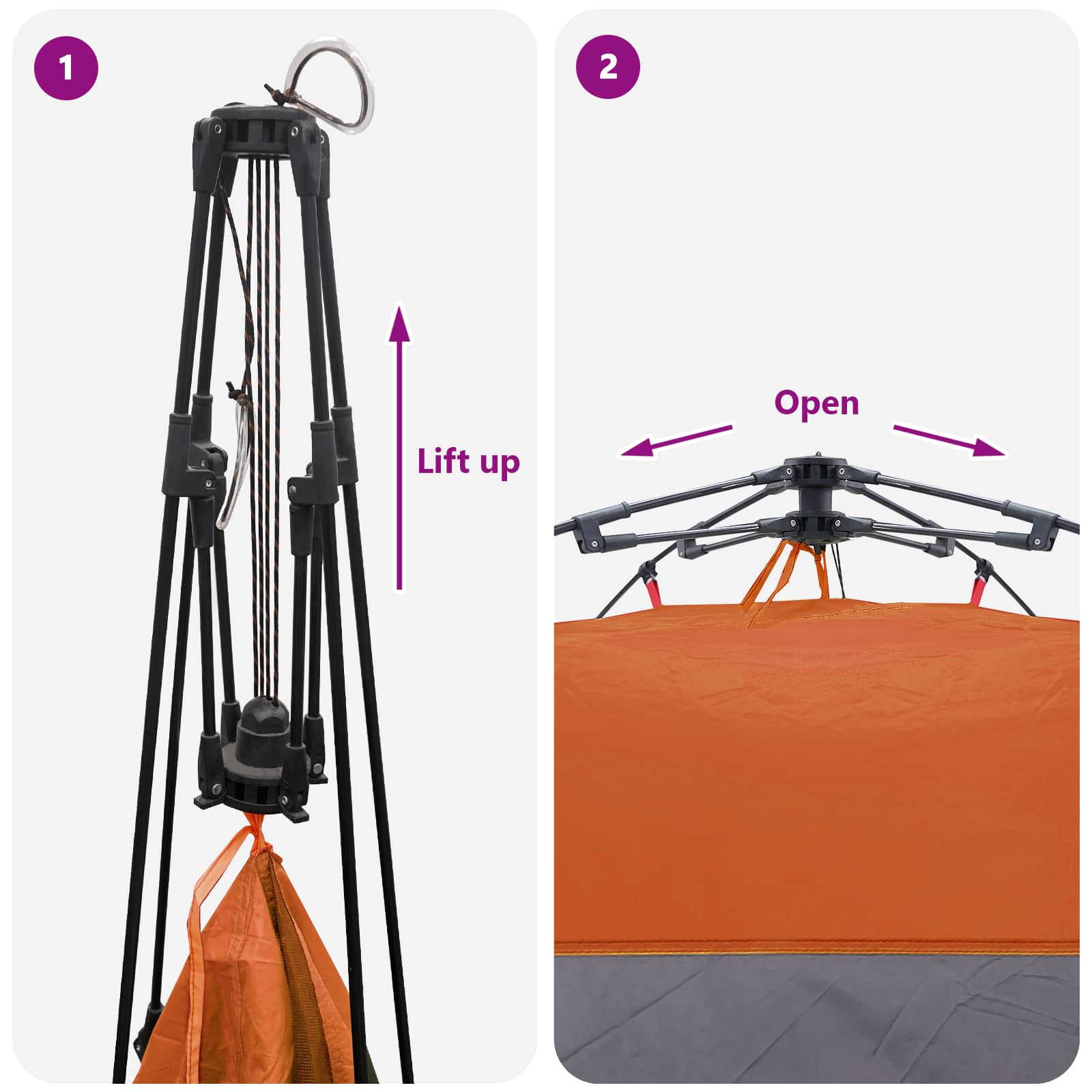 Instantní stan pro 2 osoby s rychlým uvolněním Šedá a oranžová - obrázek 14
