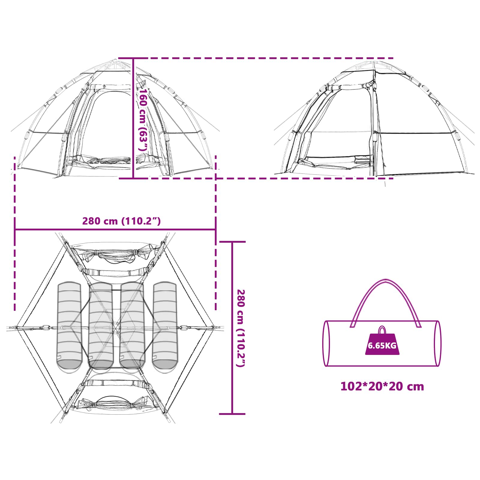 Takojšnji šotor s shranjevanjem Zelena 280 x 280 x 160 cm Jeklo - slika 12