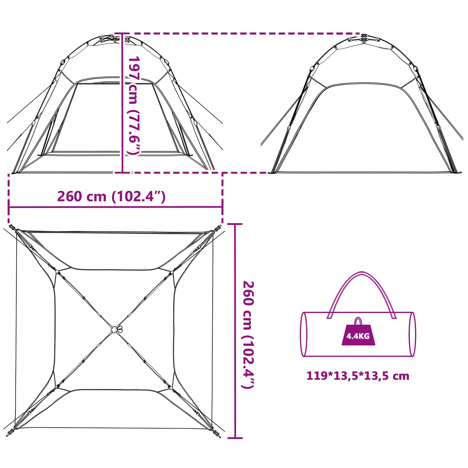 Takojšnji šotor Azurna modra 260 x 260 x 197 cm Jeklo - slika 11