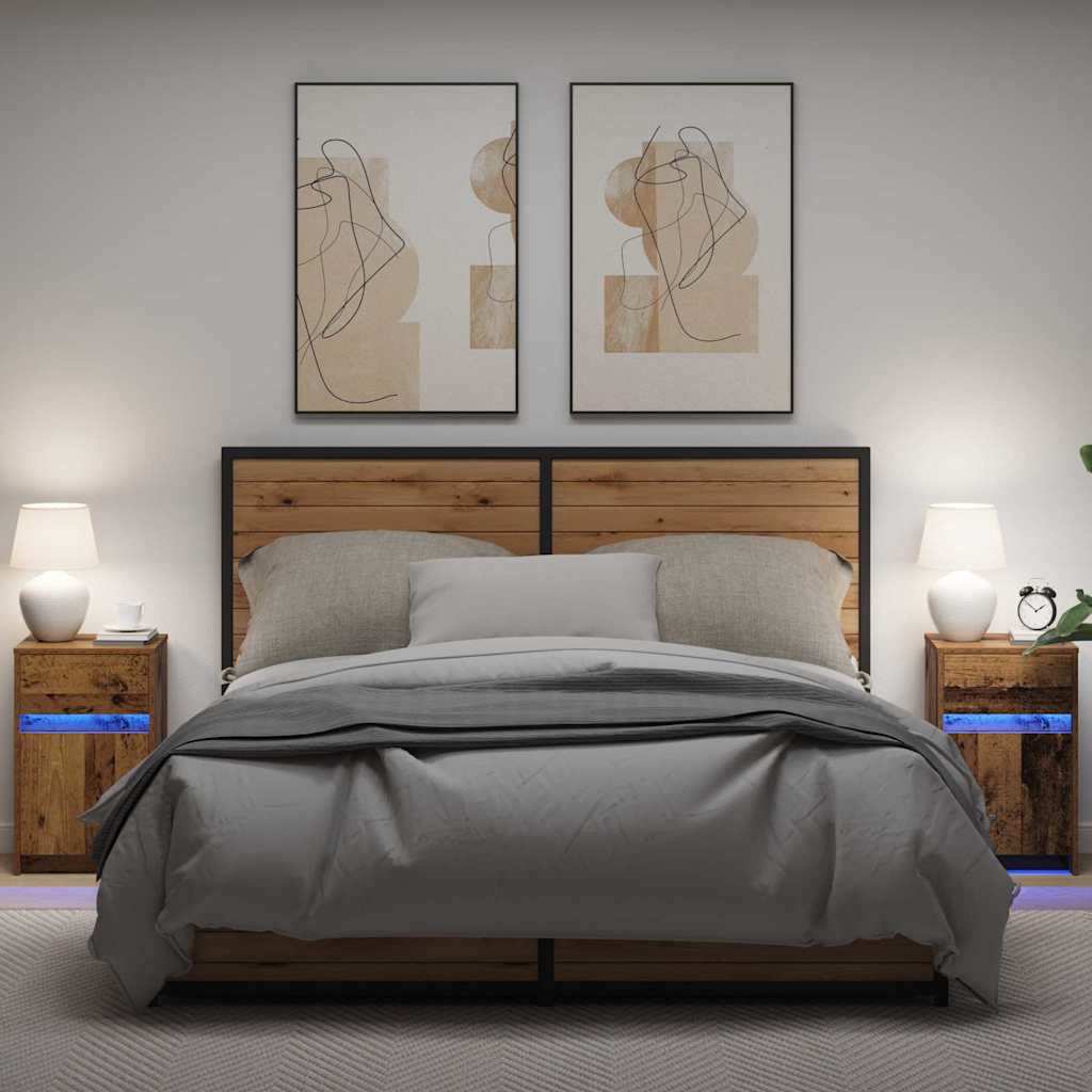 LED нощно шкафче 2 pcs Старо дърво 38 x 34 x 61 см ПДЧ