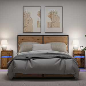 LED noční skříňka se zásuvkou 2 pcs Staré dřevo 38 x 34 x 61 cm - obrázek 1