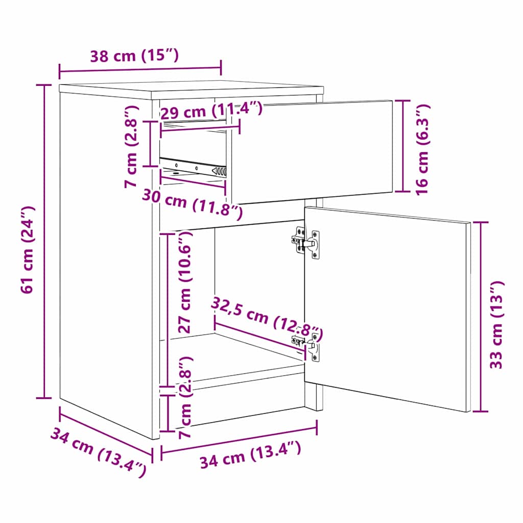 LED noční skříňka se zásuvkou 2 pcs Staré dřevo 38 x 34 x 61 cm - obrázek 14