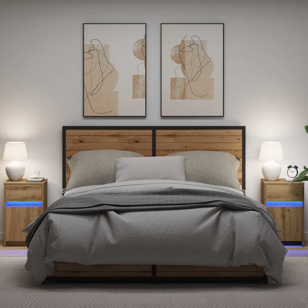 LED нощно шкафче 2 pcs дъб артизан 38 x 34 x 61 см ПДЧ