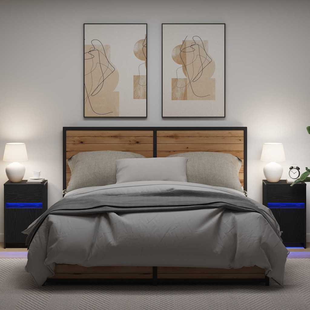 LED нощно шкафче с чекмедже 2 pcs Черен дъб 38 x 34 x 61 см ПДЧ