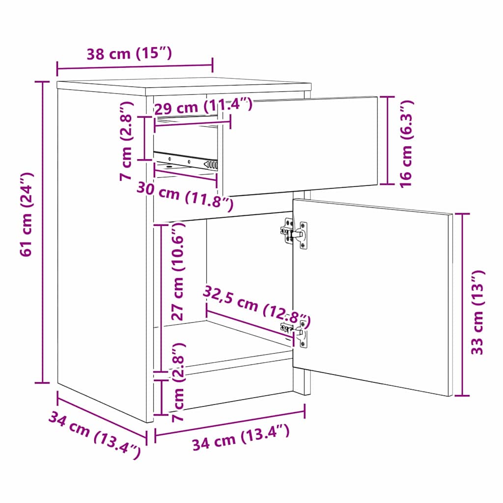 LED noční skříňka se zásuvkou 2 pcs Černý dub 38 x 34 x 61 cm - obrázek 14