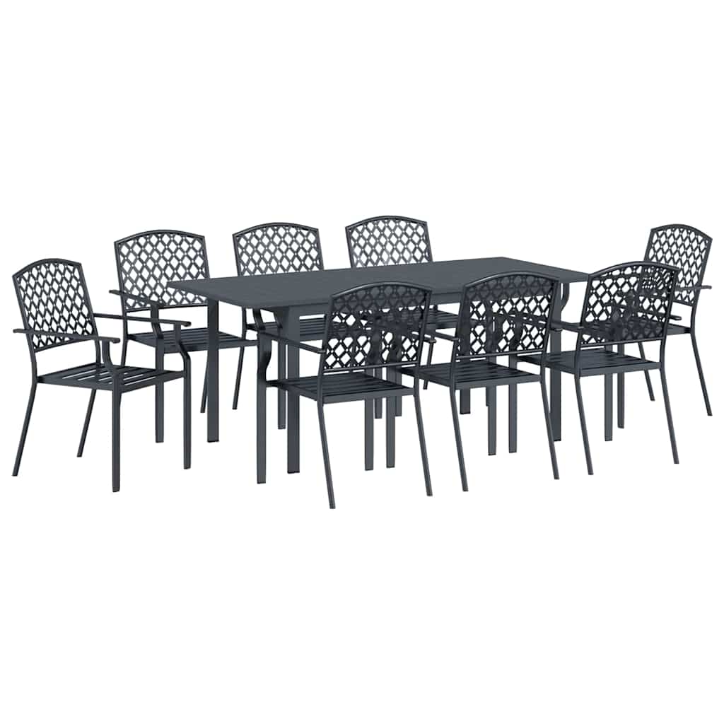 Puutarhapöytäsetti 9 pcs Harmaa Iso Metalli