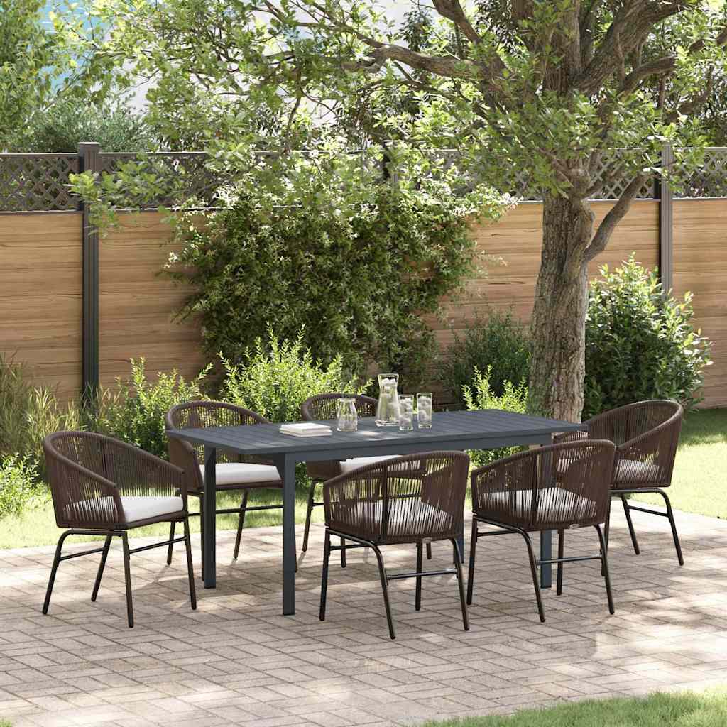 7-delt have spisebord med hynder brun poly rattan