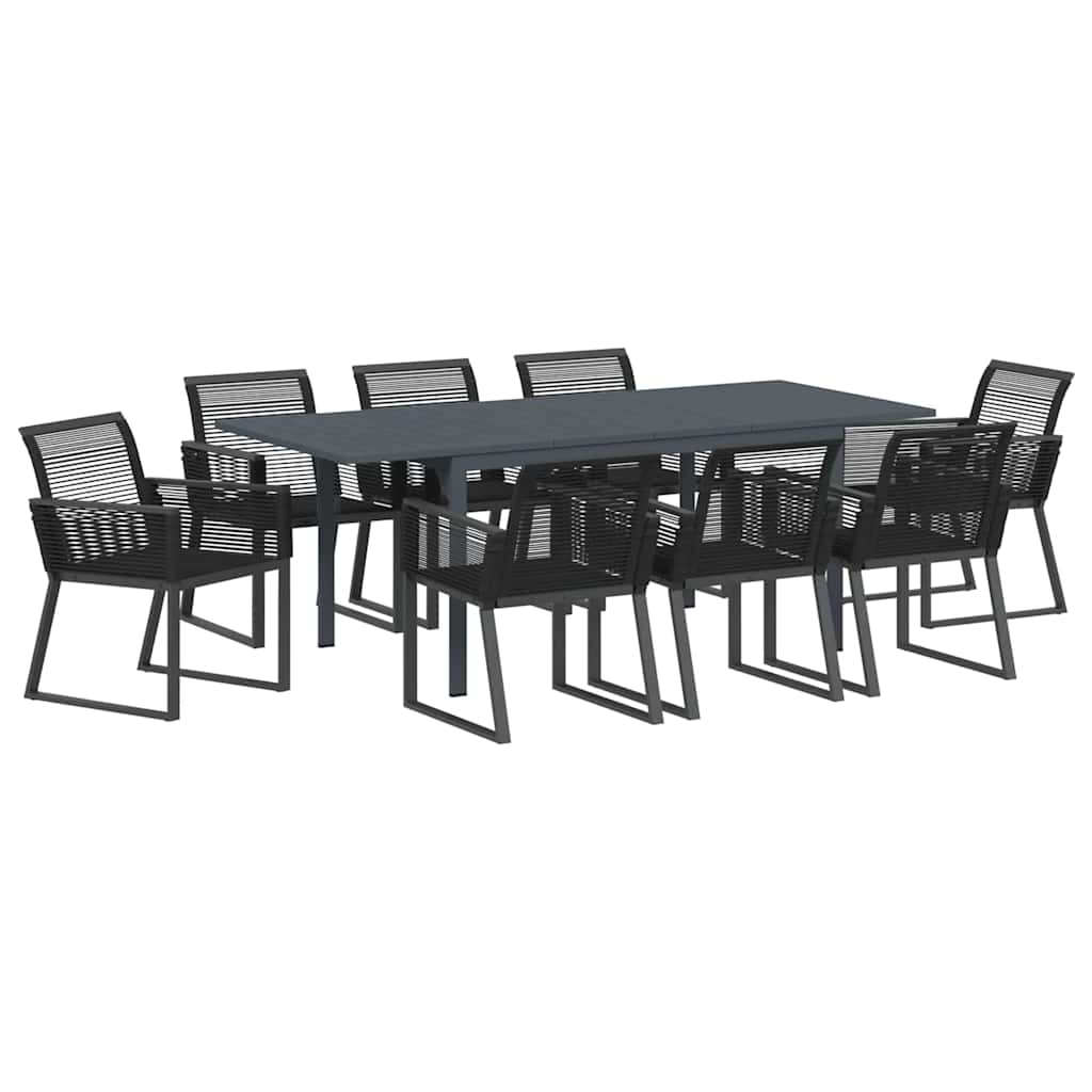 Puutarhan ruokailusetti 9 pcs Musta Large Metalli- ja muoviseos