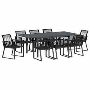 Zahradní jídelní souprava 9 pcs Černá polyratan - obrázek 2