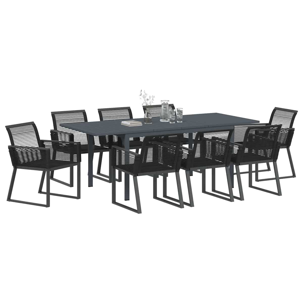 Have Spisebordssæt 9 stk. Sort polyrattan - Billede 3