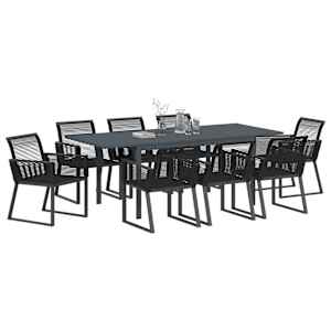 Zahradní jídelní souprava 9 pcs Černá polyratan - obrázek 3
