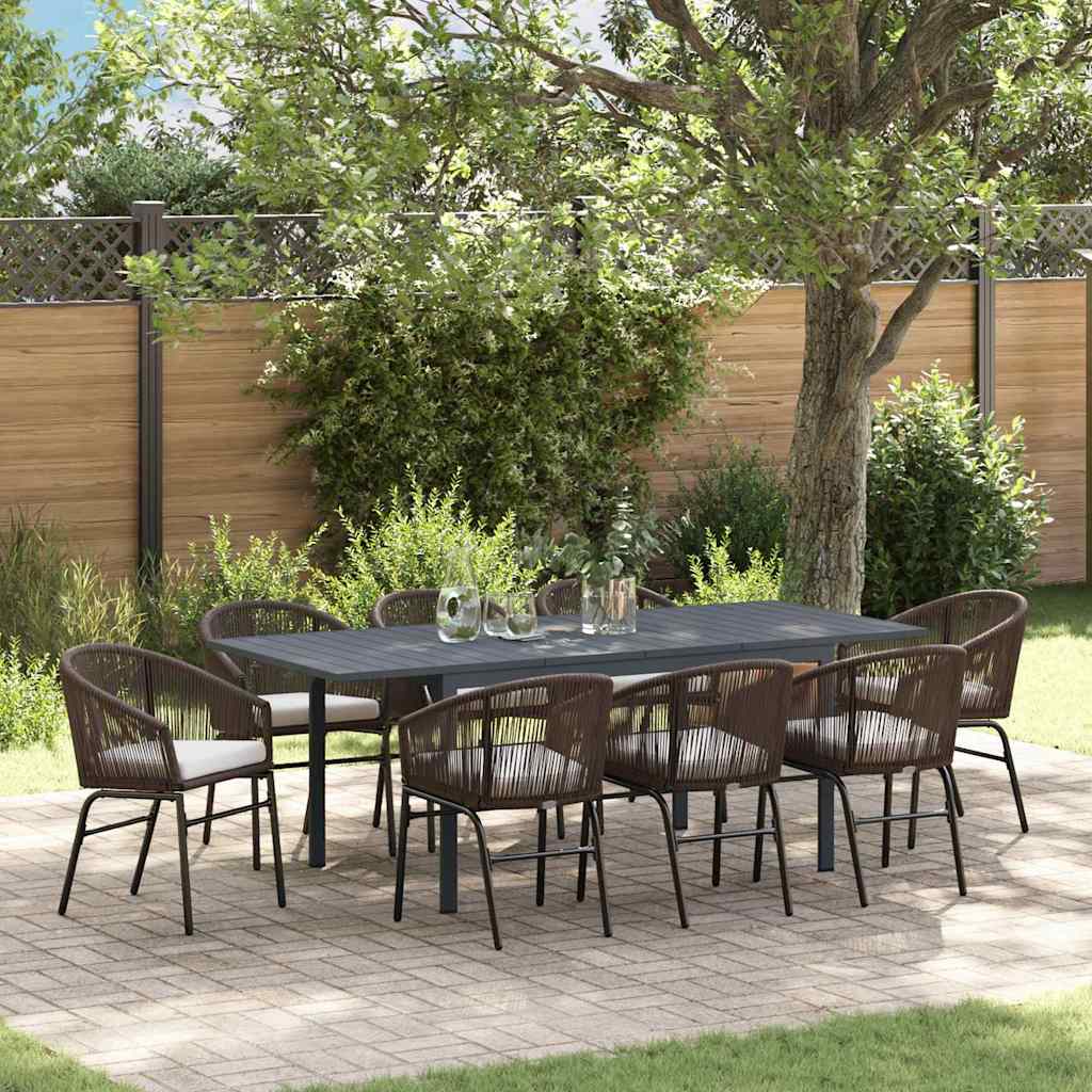 10 Styk Have Spisesæt med Puder Brun Poly Rattan, vidaXL Udvideligt Havebord Antracit (140-210)x90x73 cm Stål