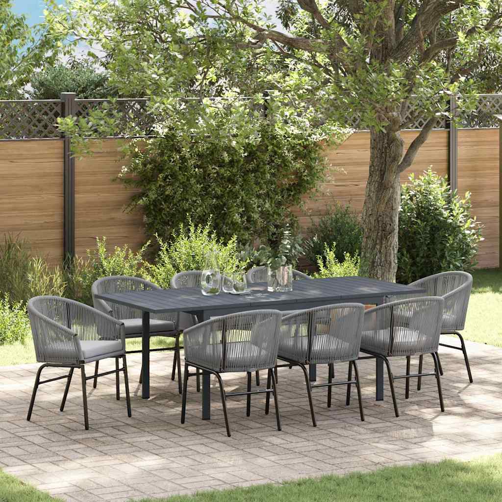 10 Stk Have Spisesæt med puder Grå Poly Rattan, vidaXL Udvideligt Havebord Anthracite (140-210)x90x73 cm Stål